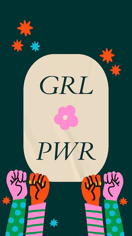 Girl power social media template vector with solidarity raised hands