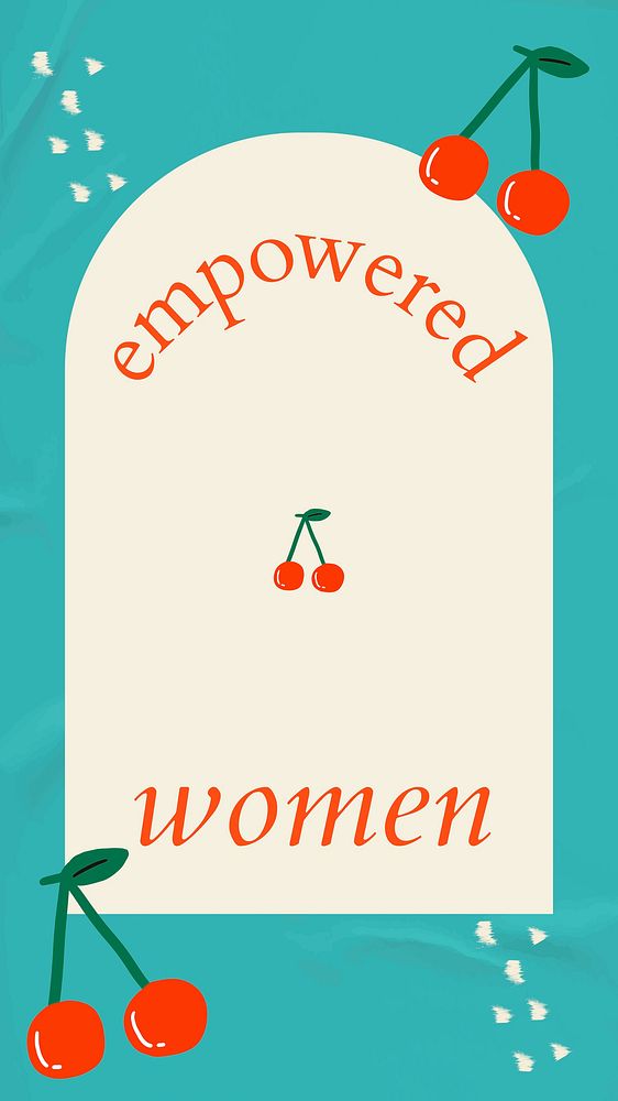 Empowered woman social media story template with frame and cherry vector