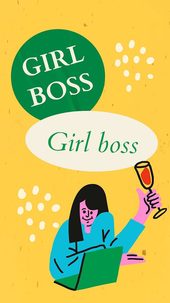 Girl boss illustration, woman character virtual celebration editable vector