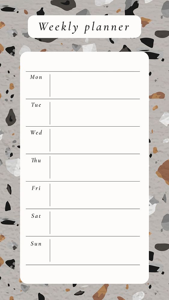 Weekly planner template, terrazzo background, aesthetic Facebook post, vector