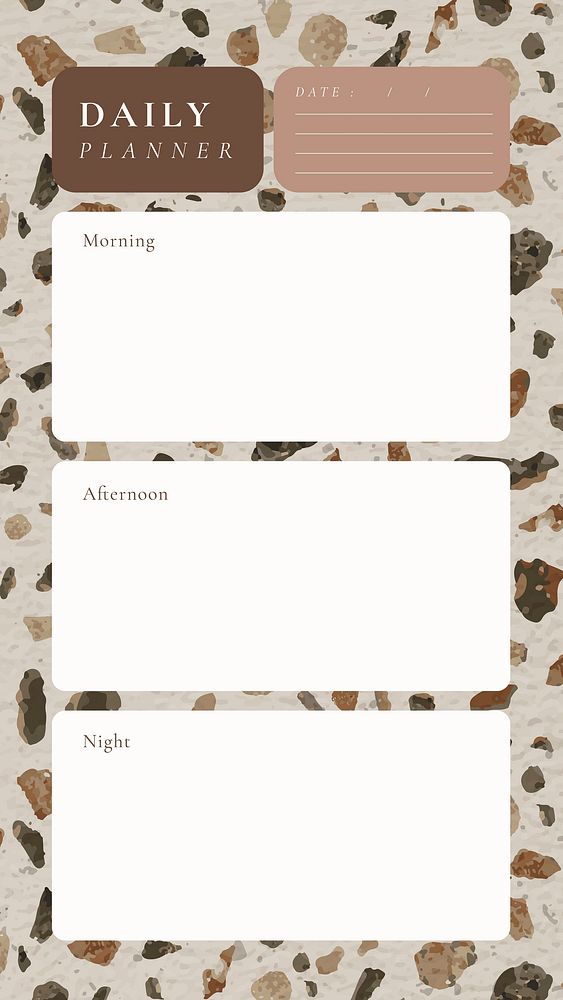 Daily planner template, terrazzo background, aesthetic social media post, vector