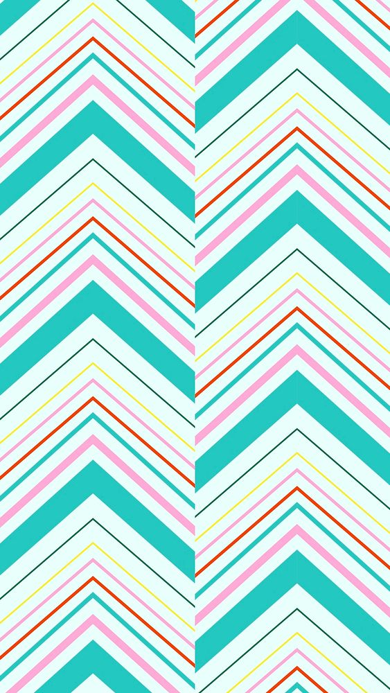 Chevron phone wallpaper, teal zigzag pattern, colorful background