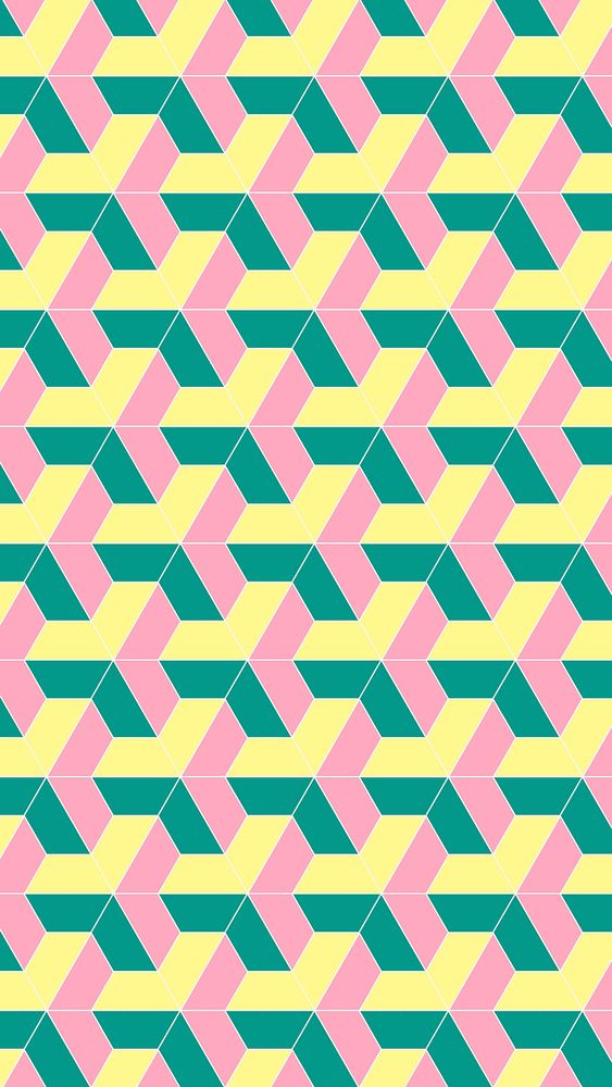 Green mobile wallpaper, geometric pattern in pink