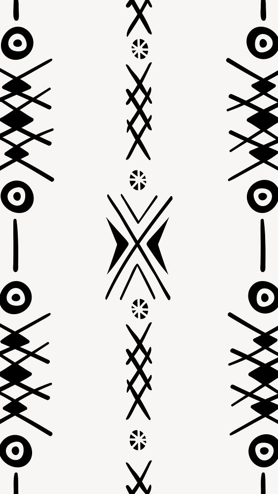 Aesthetic mobile wallpaper, ethnic aztec pattern design, black and white geometric style
