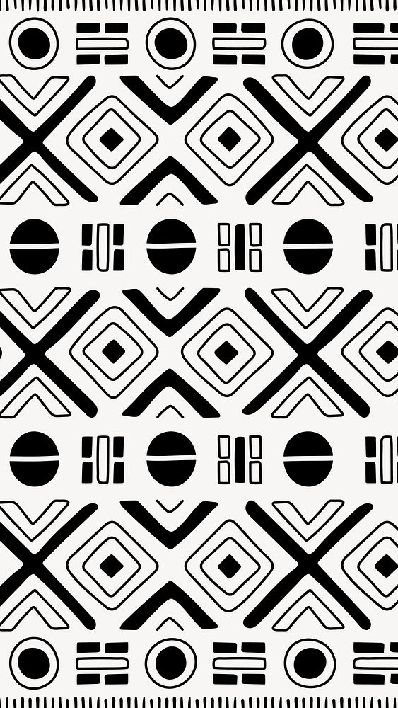 Ethnic mobile wallpaper, aesthetic aztec design, black and white geometric style