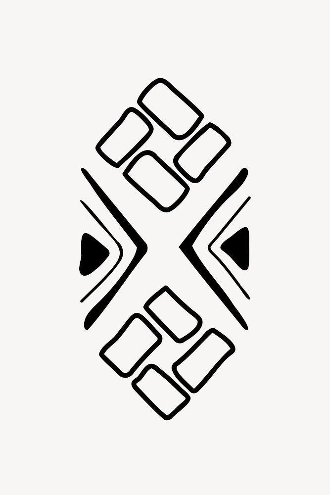 Tribal shape sticker, black and white doodle aztec design, psd