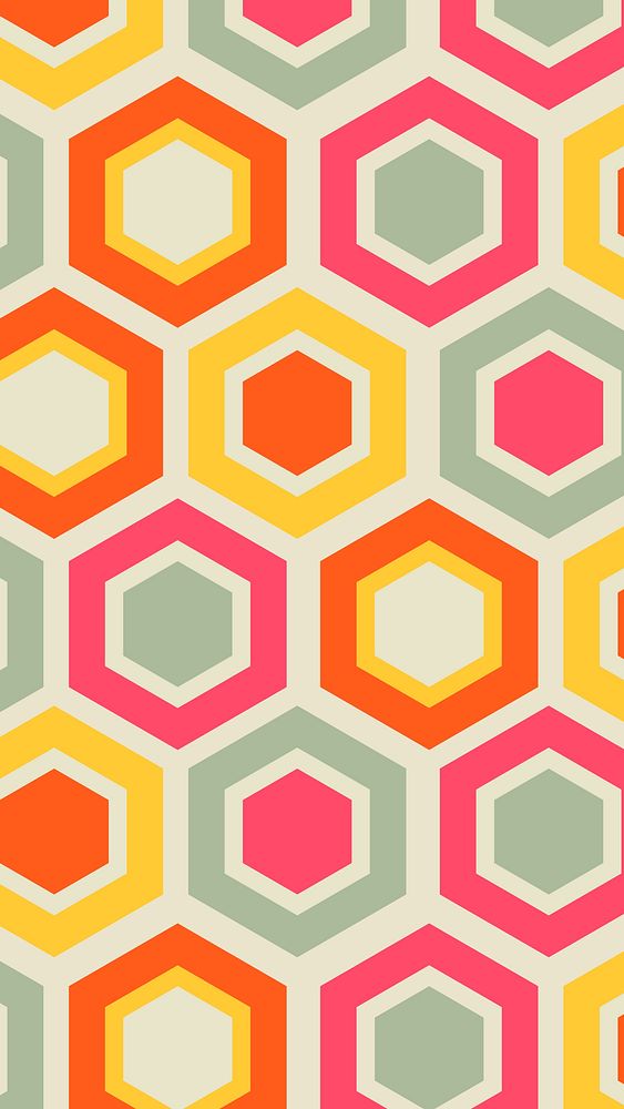 Geometric iPhone wallpaper, retro hexagon shape background vector