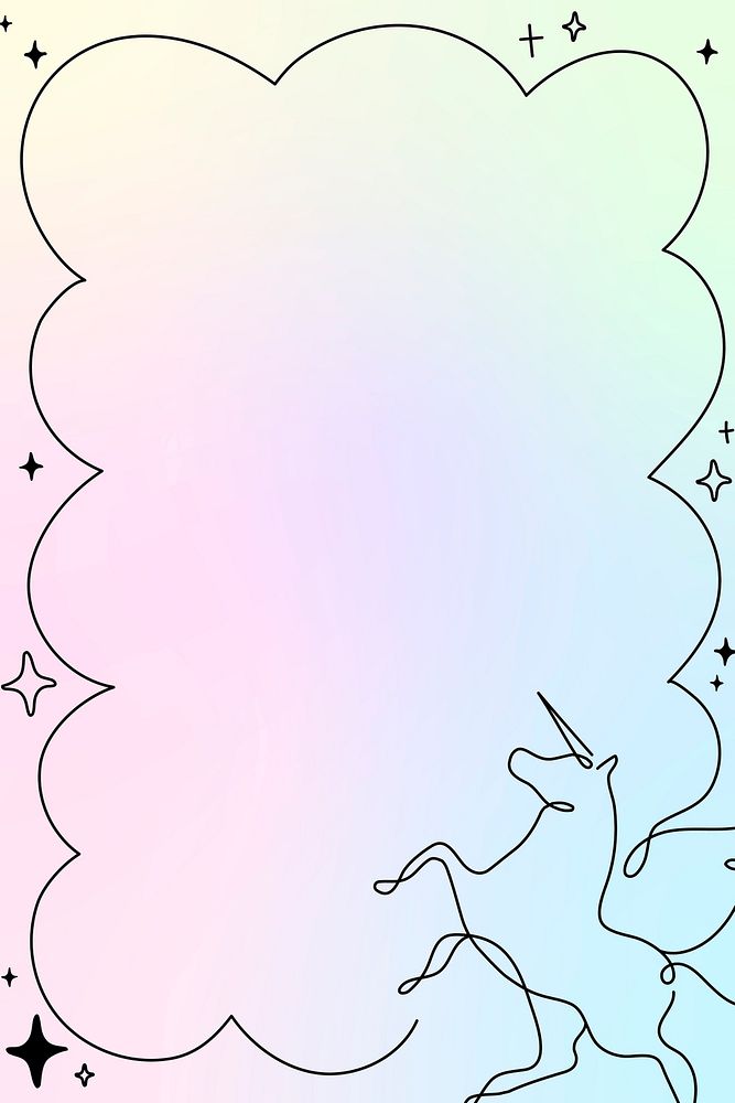 Aesthetic unicorn frame, holographic background design