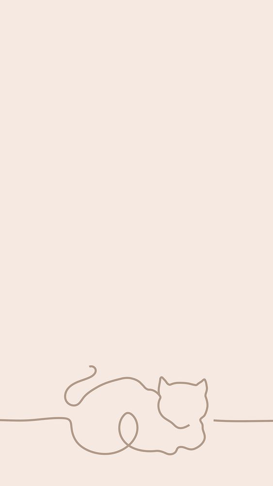 Pink cat phone wallpaper, line art animal design