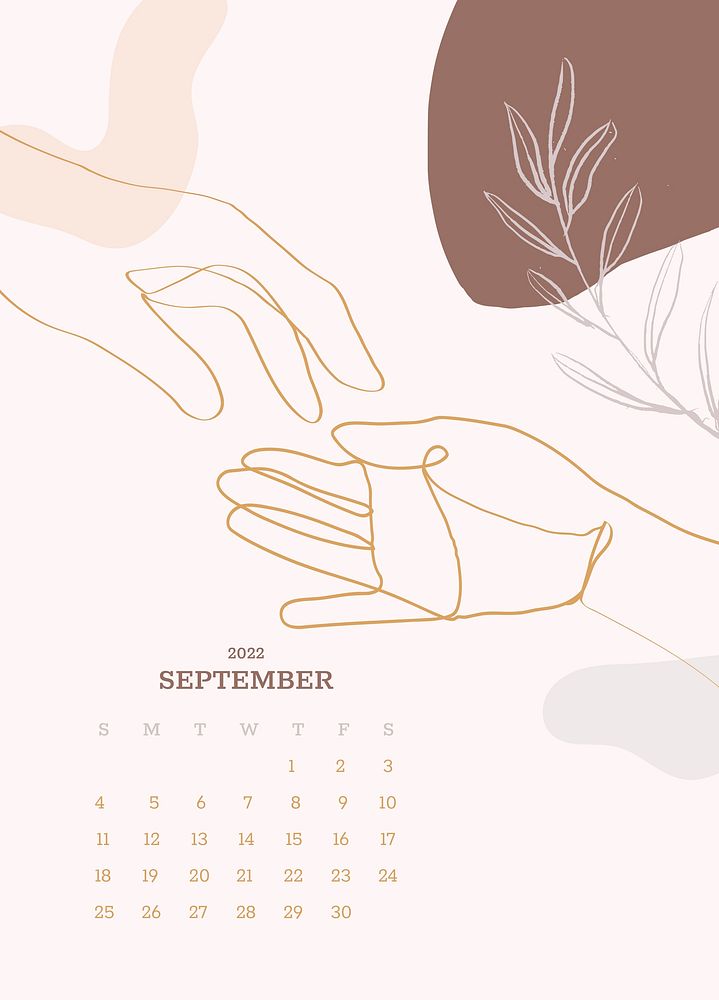 Botanical & hand monthly editable calendar aesthetic background psd, September