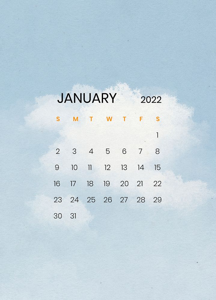 Cloud Botanical January monthly printable calendar