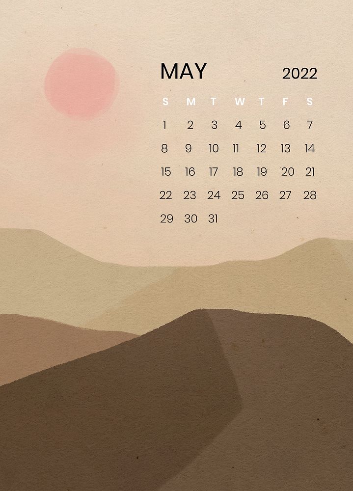 Mountain May monthly editable calendar background psd