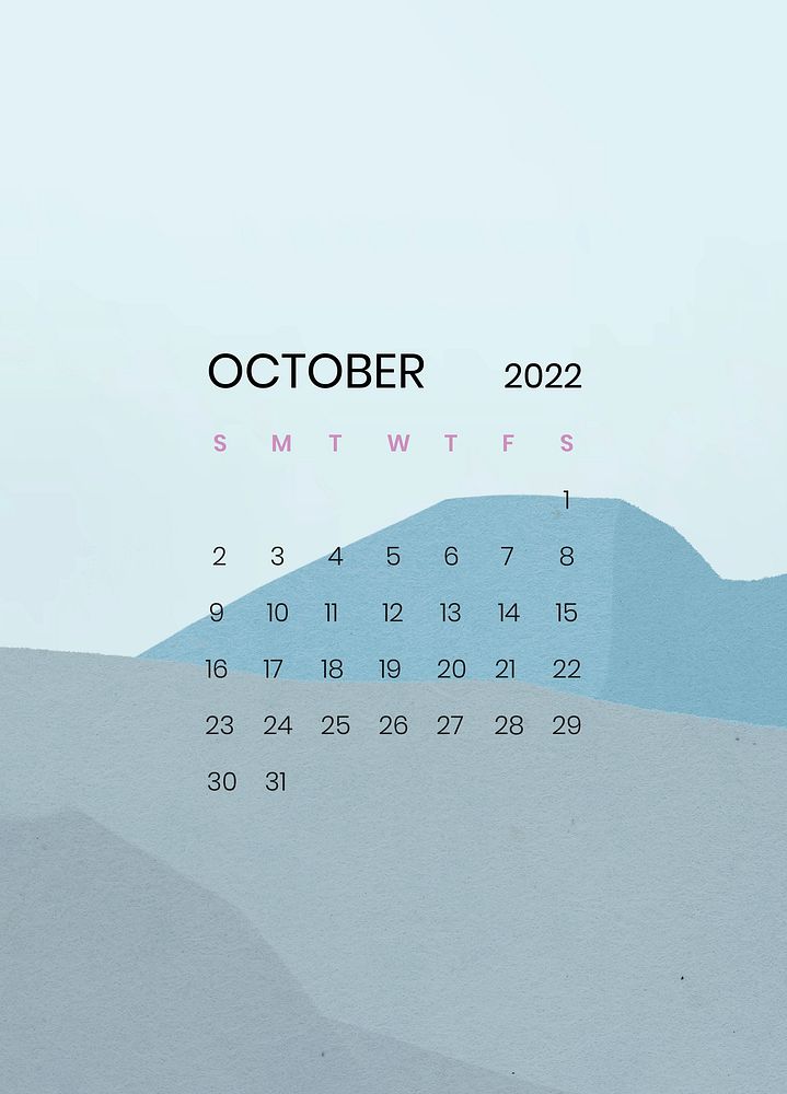 Mountain October monthly editable calendar background psd