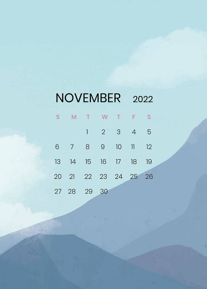 Mountain November monthly editable calendar background vector