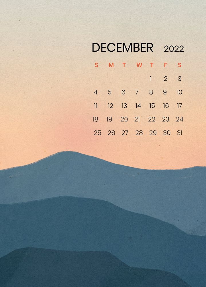 Mountain December monthly editable calendar background psd