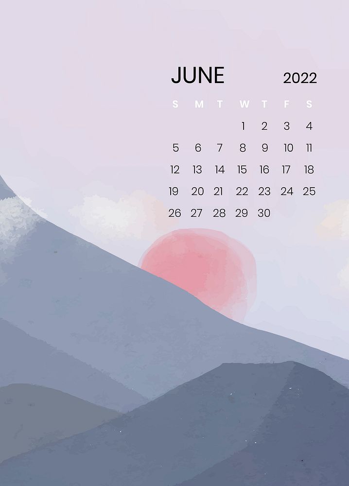 Mountain June monthly editable calendar background vector