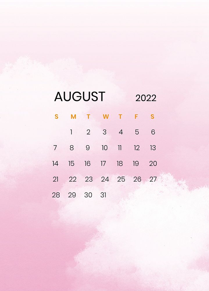 Cloud monthly calendar psd, August