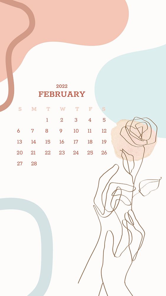Botanical abstract February monthly calendar iPhone wallpaper vector