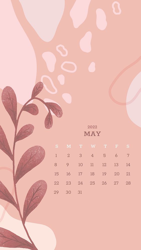 Aesthetic botanical abstract May calendar iPhone wallpaper vector