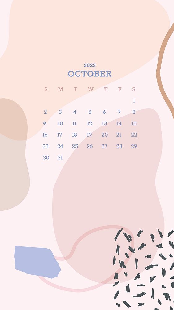 Pastel Memphis October monthly calendar iPhone wallpaper