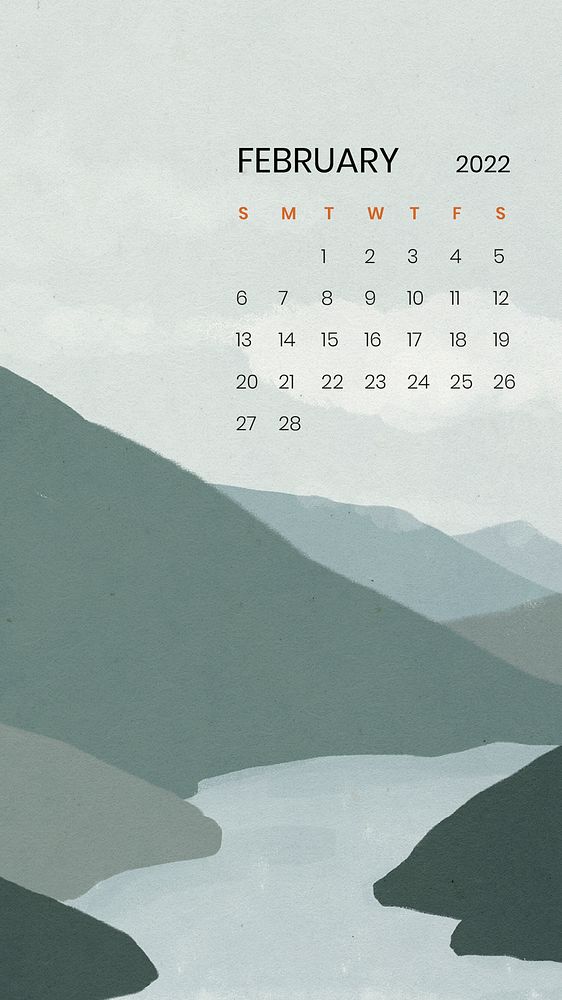 Mountain abstract February monthly calendar iPhone wallpaper