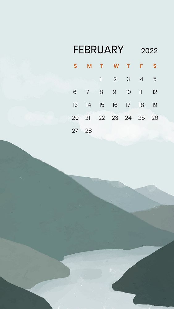 Mountain abstract February monthly calendar iPhone wallpaper vector