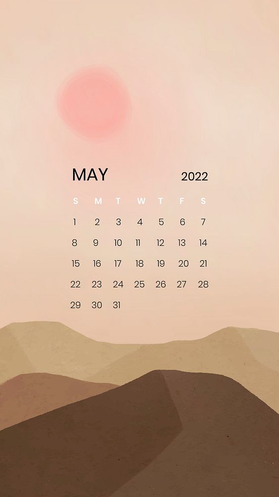Sunset mountain May monthly calendar wallpaper vector