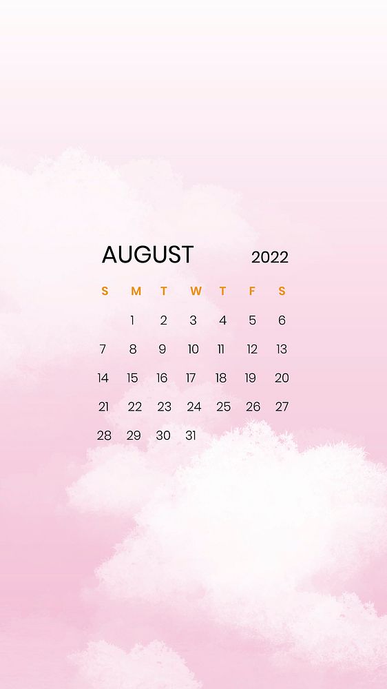 Cloud abstract August monthly calendar iPhone wallpaper vector