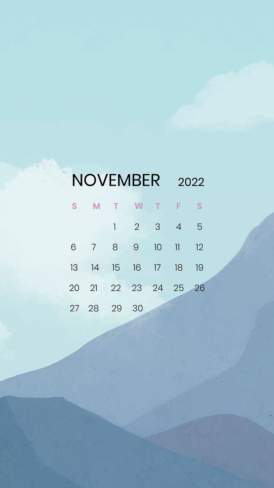 Mountain November monthly calendar iPhone wallpaper vector