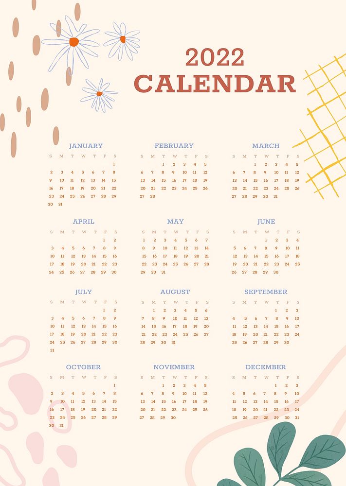 Botanical Memphis yearly calendar psd