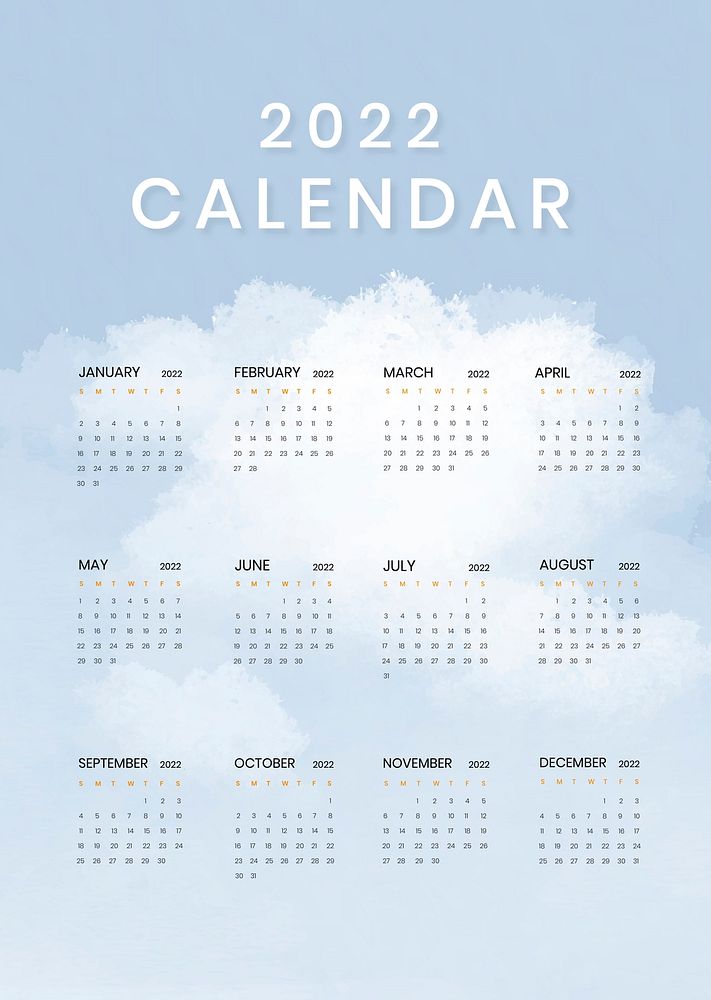 Cloud 12 month calendar editable psd