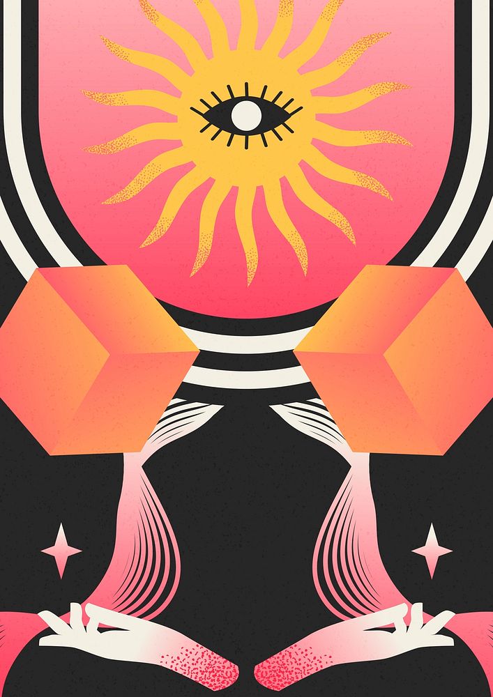 Spiritual sun pink background, mental health design psd