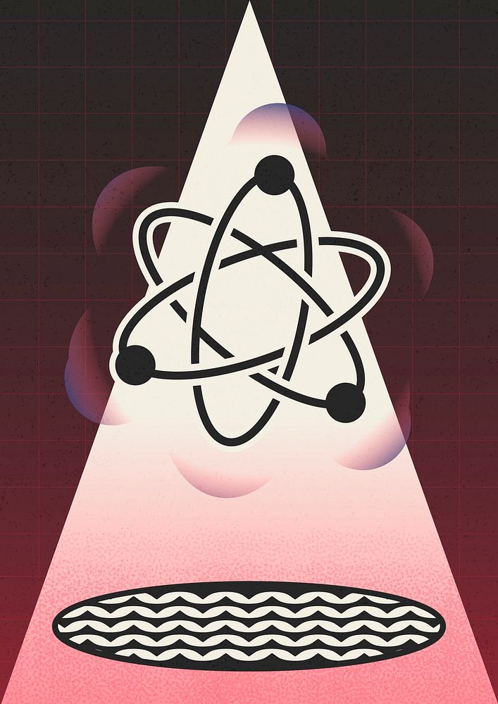 Science atom, surrealistic art on red background psd