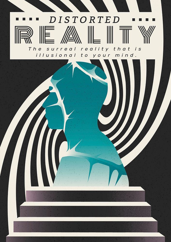 Distorted reality poster template psd, editable design for mental health awareness