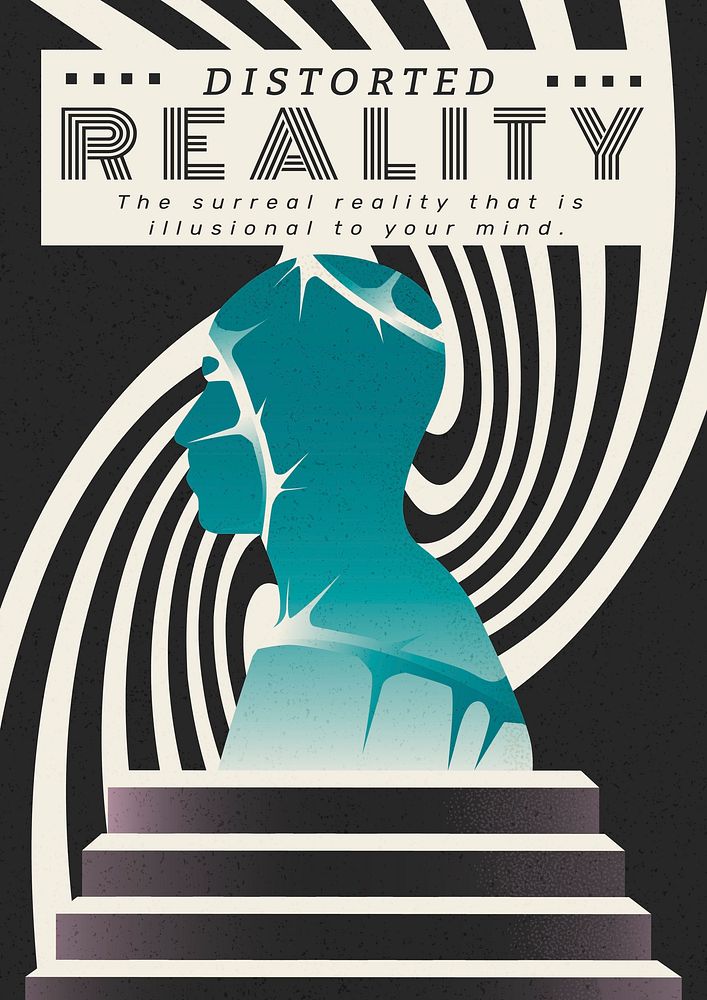 Distorted reality poster template, editable design for mental health awareness vector