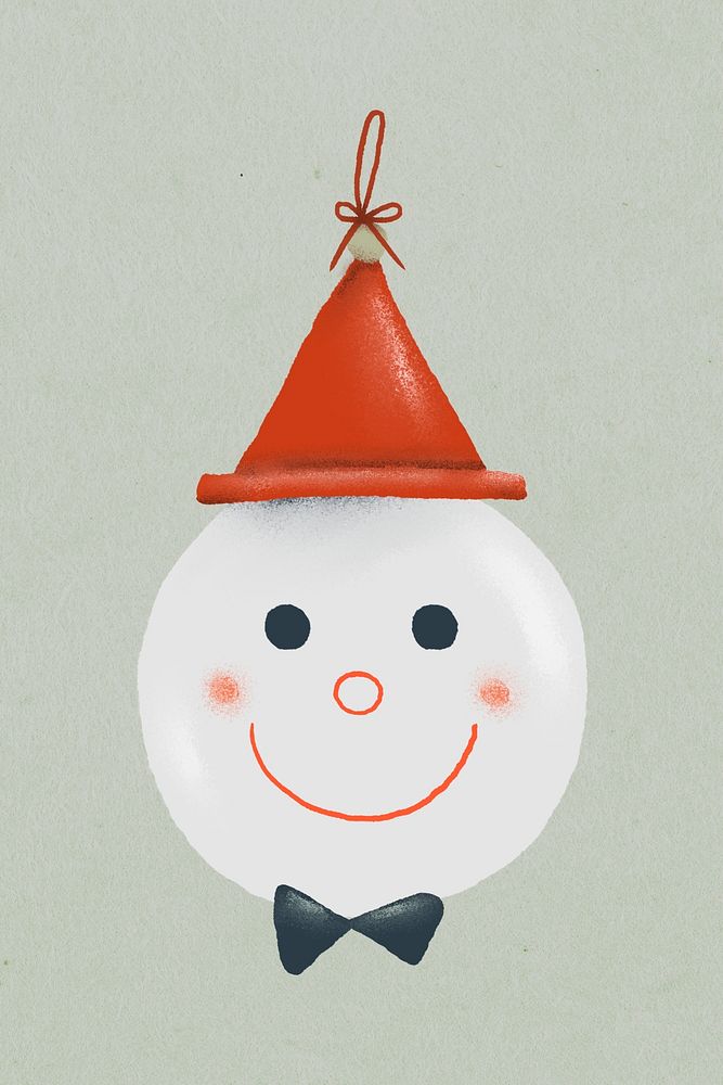 Christmas ornament sticker, snowman psd, hand drawn illustration