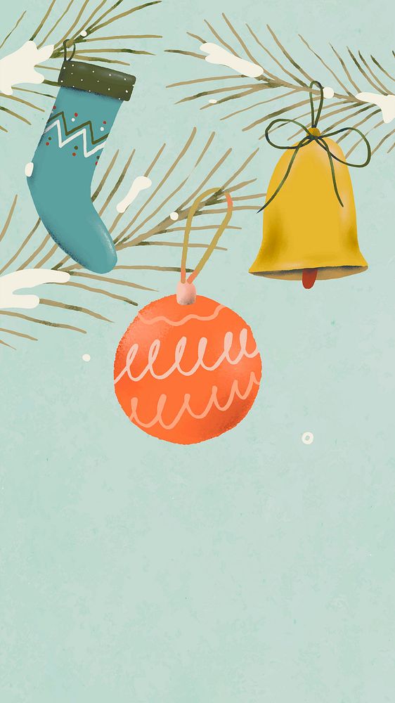 Christmas baubles iPhone wallpaper, winter holidays illustration vector