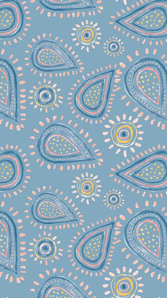 Paisley doodle phone wallpaper, blue pastel pattern, creative illustration vector