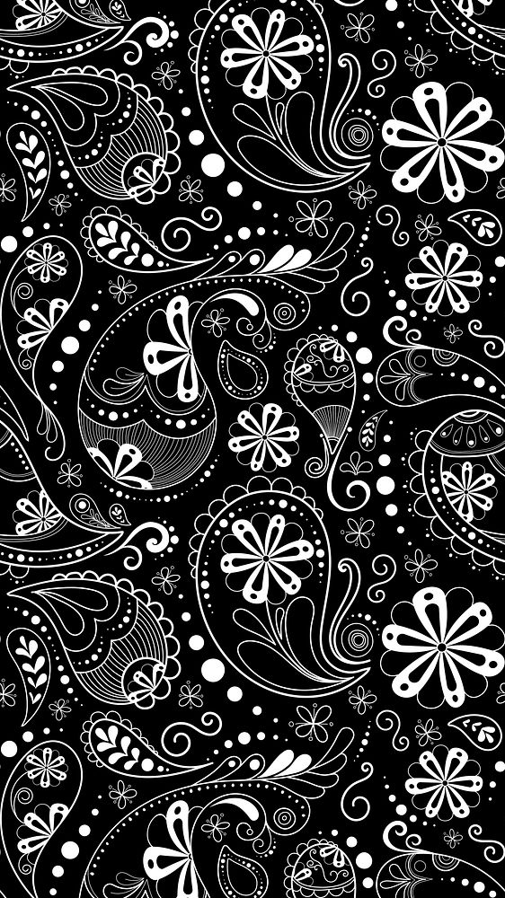 Paisley bandana mobile wallpaper, black pattern, abstract illustration vector