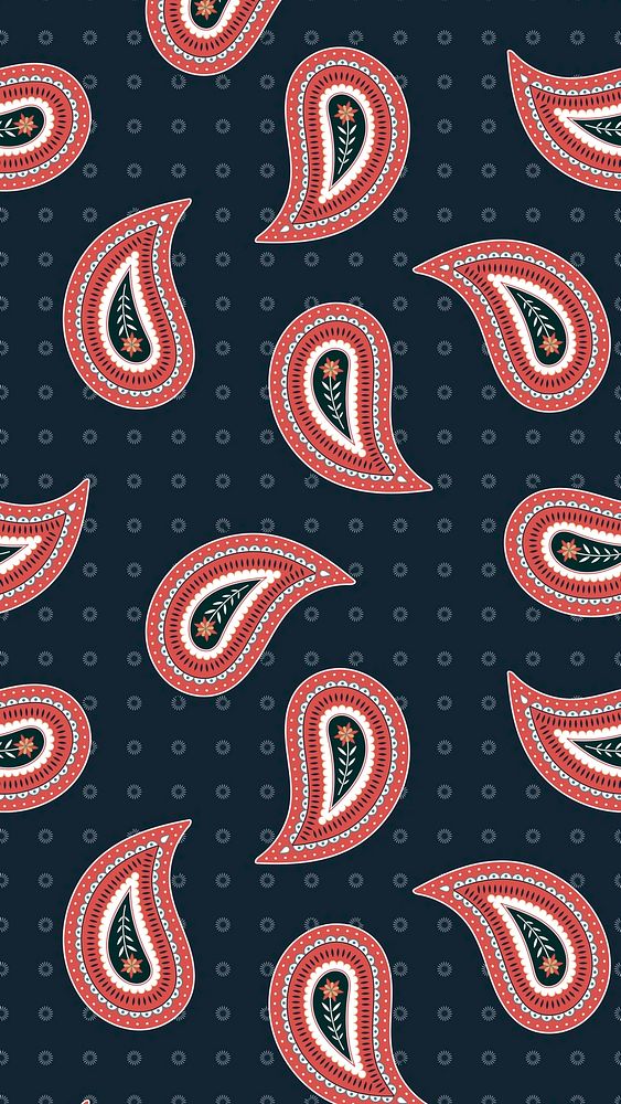 Paisley floral phone wallpaper, simple pattern in red and blue