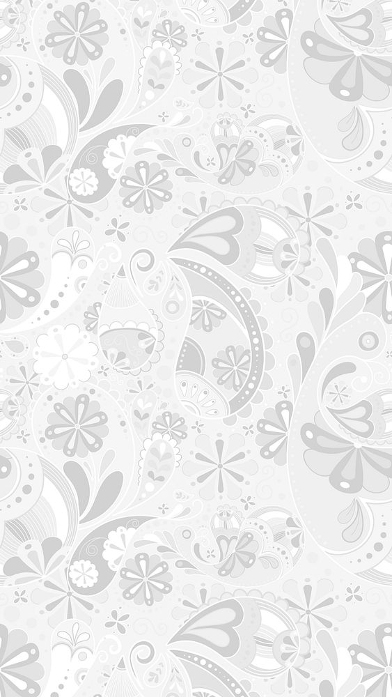 White Indian paisley phone wallpaper, traditional pattern background