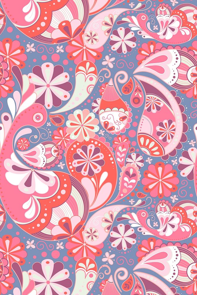 Floral paisley background, pink pattern in aesthetic design