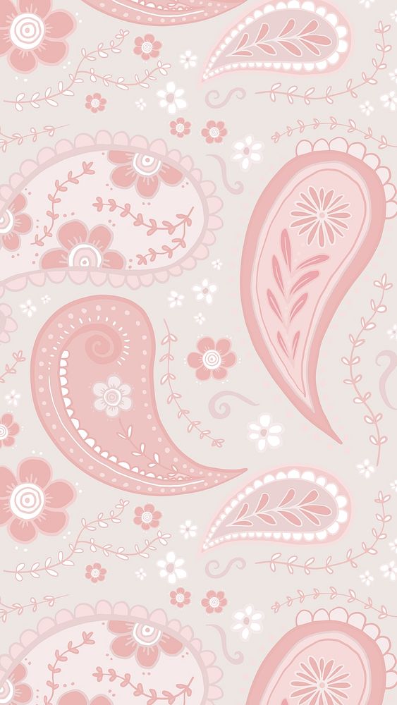 Cute pattern mobile wallpaper, paisley mandala illustration in pink