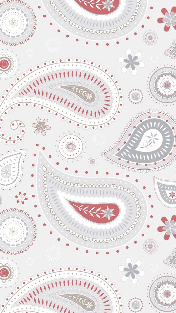 Feminine mobile wallpaper, red paisley pattern background
