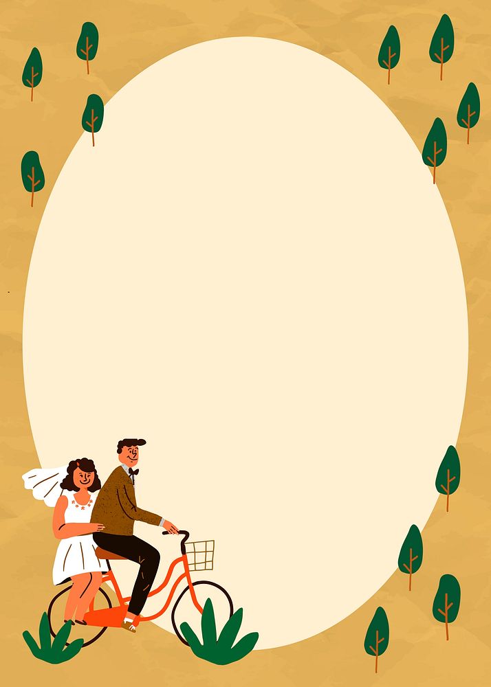 Cartoon couple background, Valentine&rsquo;s doodle frame in brown psd