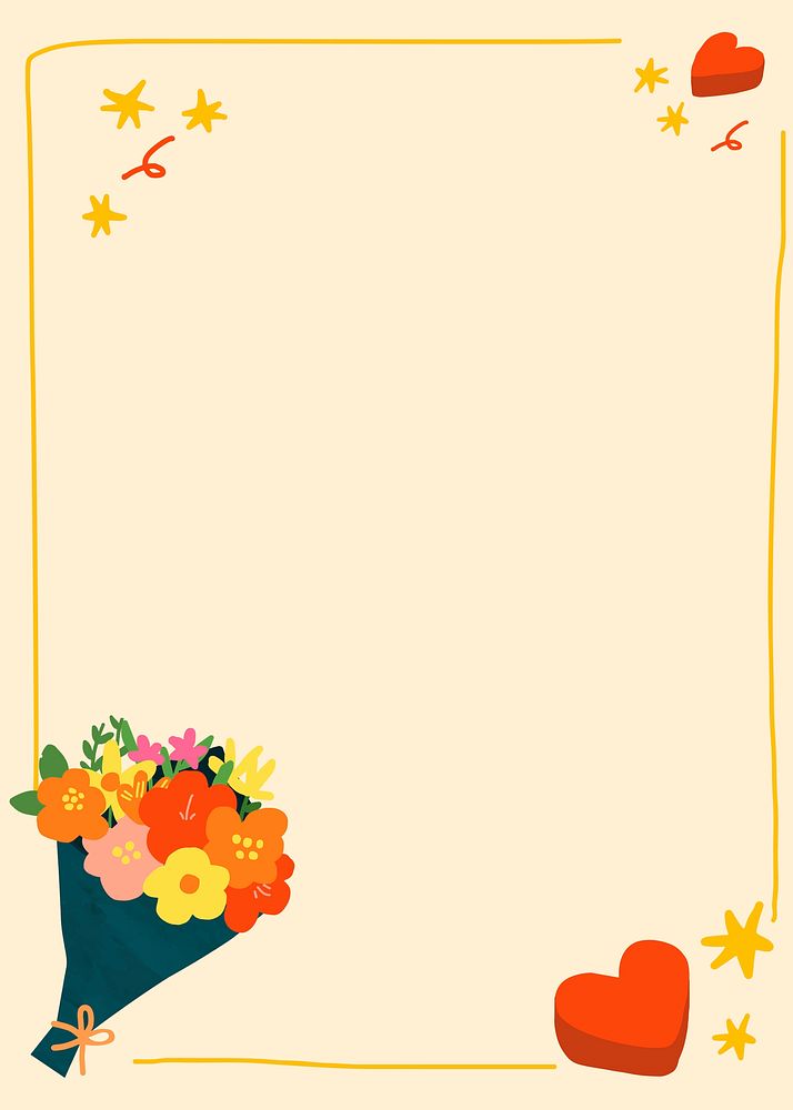 Valentine’s frame background, flower bouquet doodle in yellow vector