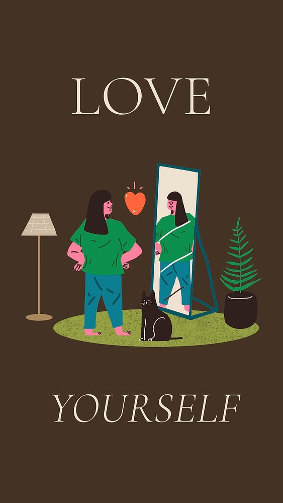 Love yourself Instagram story, self-love concept with woman illustration