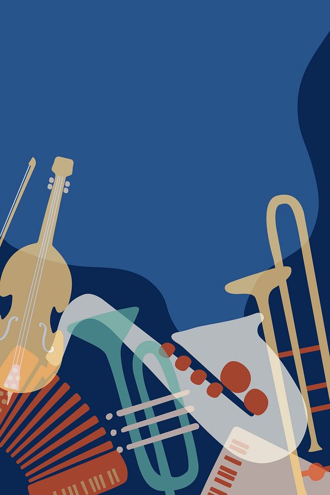 Music border background, retro instrument in blue vector