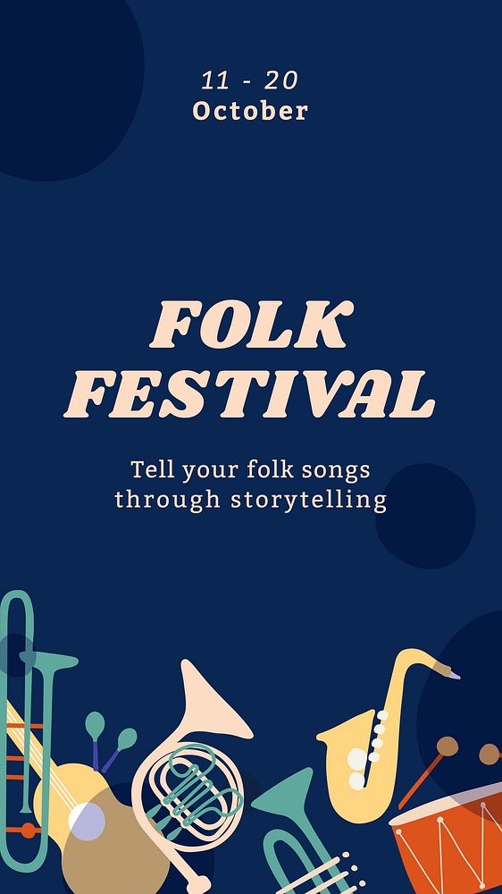 Folk music festival story template, retro instrument design vector