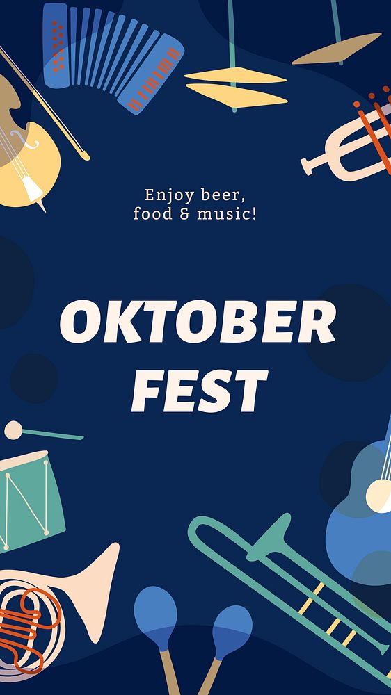 Oktoberfest music Instagram story template, retro instrument design vector